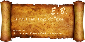 Einviller Boglárka névjegykártya